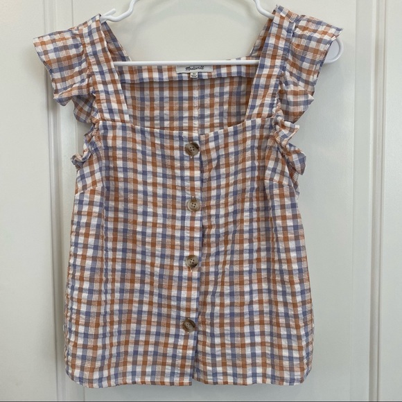 Madewell Gingham Seersucker Ruffle Sleeve Top - Picture 5 of 8